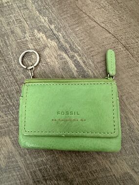 Fossil Lime Green Leather Zip Card Case with Keyring